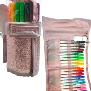 Astuccio Rotolo 18 Pennarelli Brush Teen Glamour - Rosa-Nero - Tinta Unita
