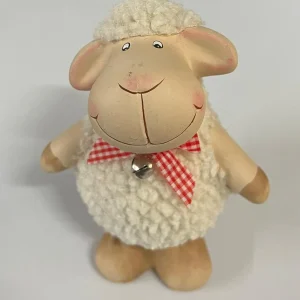 Pecora Pasquale in terracotta con fiocco e campanellino