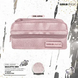 Astuccio Bustina 3 Zip Glam Rosa Glitter - Tinta Unita