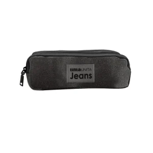 ASTUCCIO BUSTINA 3 ZIP TINTA UNITA JEANS LAMINATO NERO
